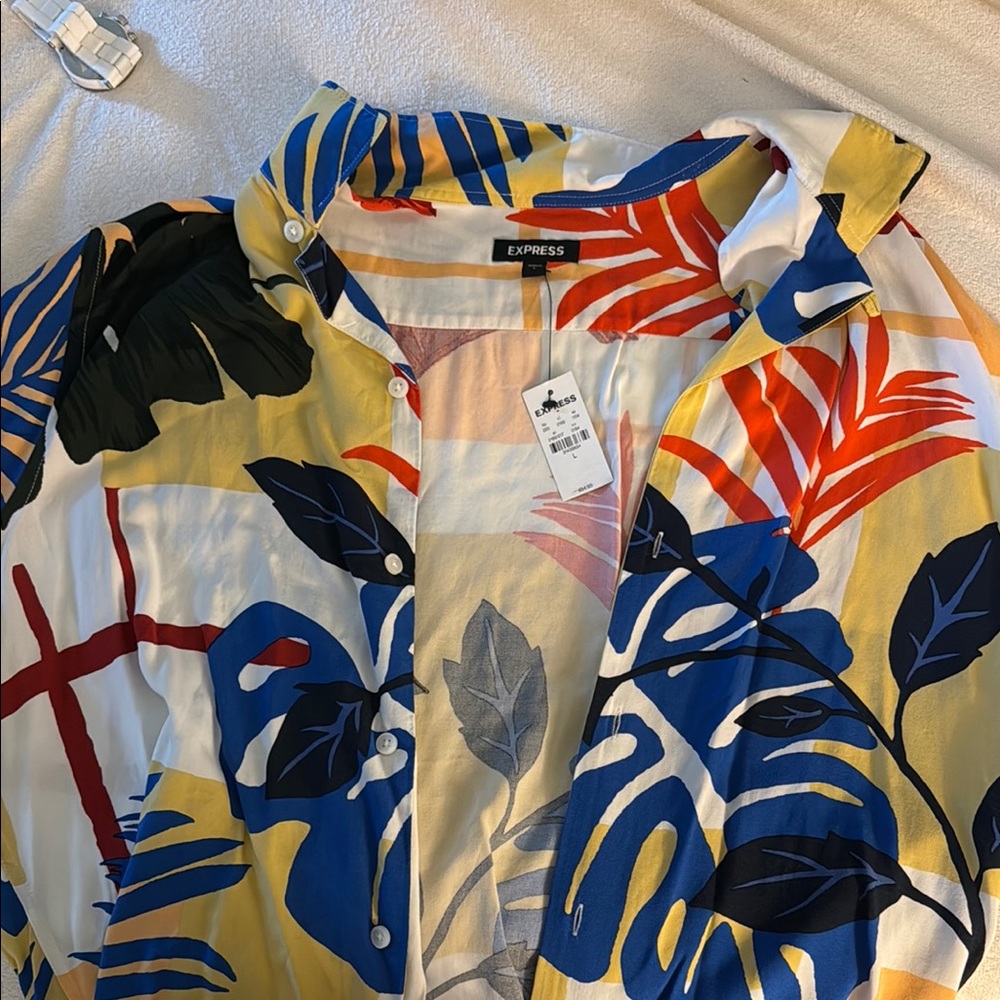 Express Colorful Leaf Print Shirt